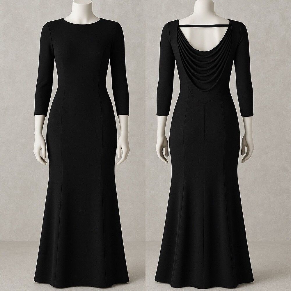Vintage Janine Black Evening Gown Maxi Dress M USA Elegant Formal ClassyElegance